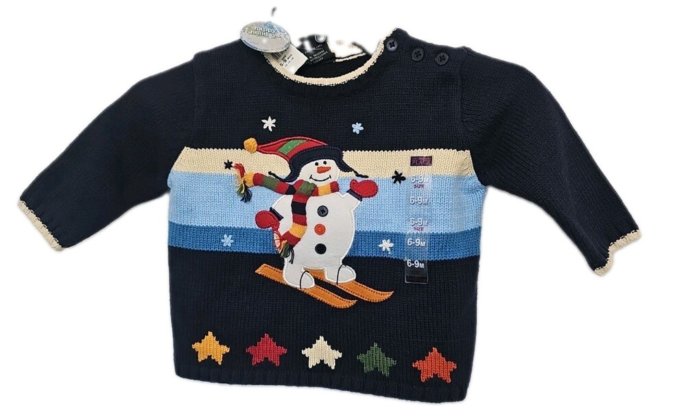 The Children's Place 24 Months Snowman Sweater Knitted Navy Blue